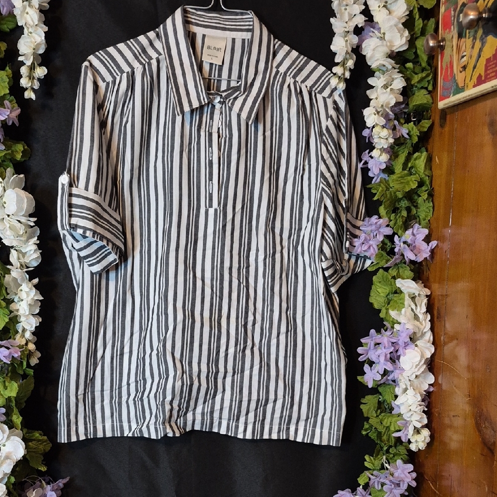 Blair Black and White Striped Tunic Top